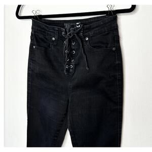 G By Guess Edgy Stone Black Lace-Up Front High Waist Stretch Skinny Jeans 28